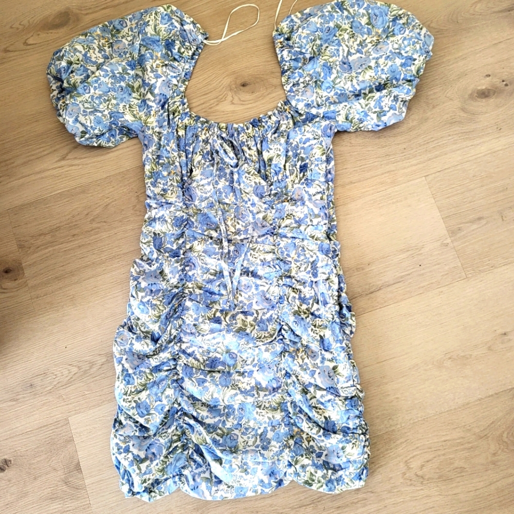 Mable Emma Dress Womens S Floral  Ruched Puff Sleeve Cottagecore feminine
